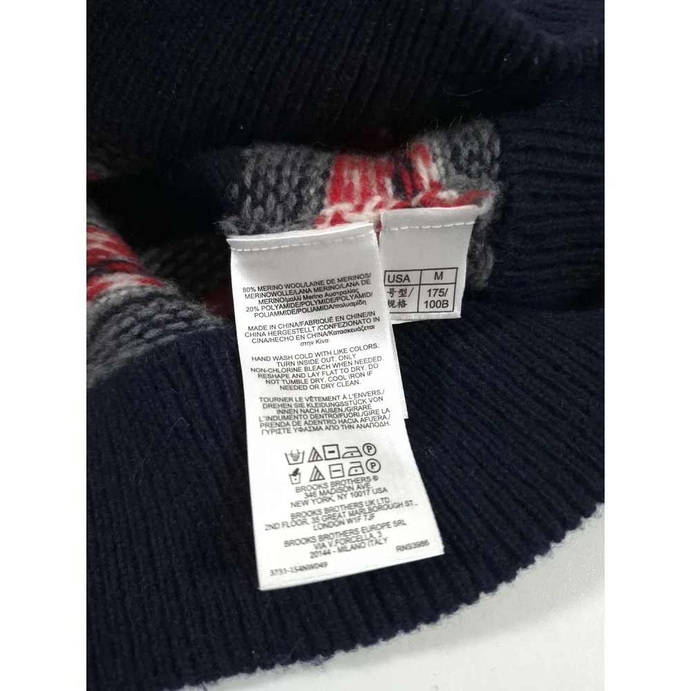 Brooks Brothers Sweater Mens M Blue Wool Full Zip Fair Isle Mock Neck Knit